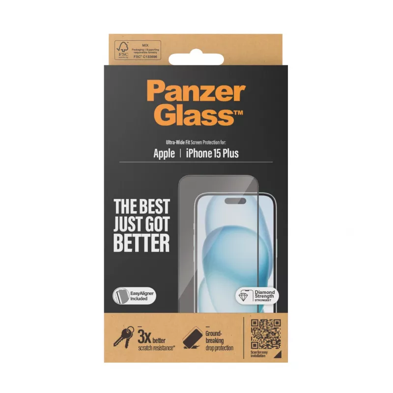 PanzerGlass ® ochranná fólia displeja iPhone 15 Plus | Ultra-Wide Fit s EasyAligner