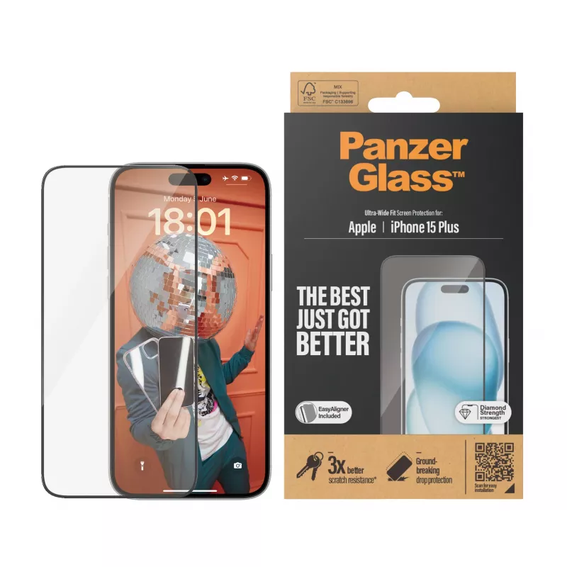 PanzerGlass ® ochranná fólia displeja iPhone 15 Plus | Ultra-Wide Fit s EasyAligner