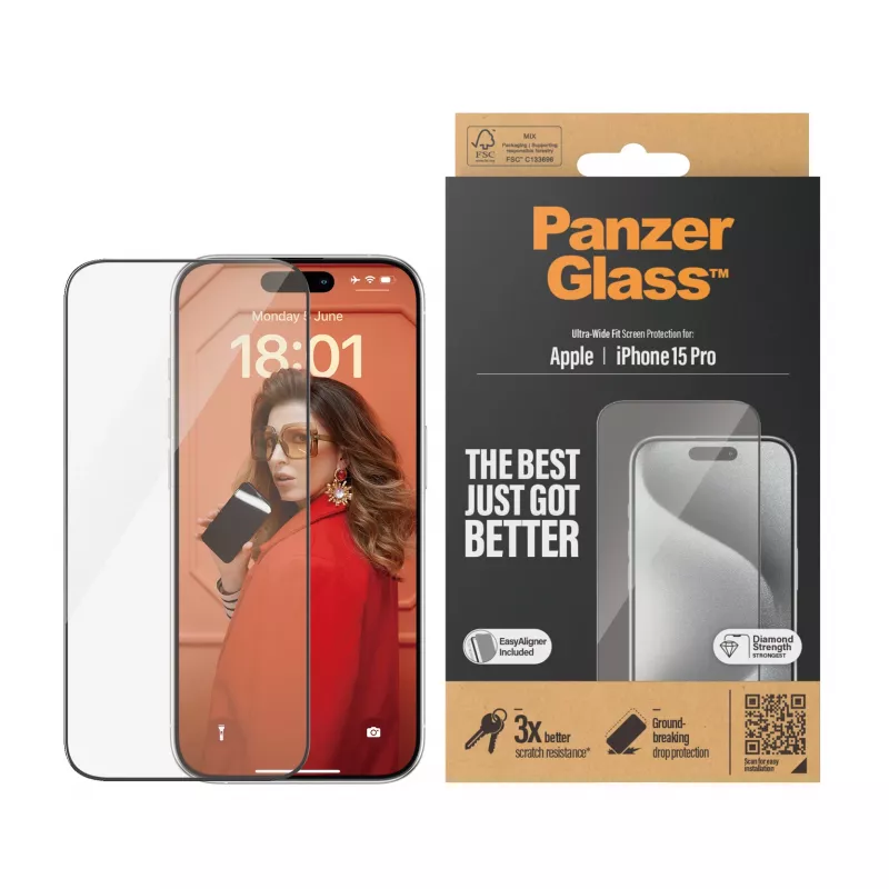 PanzerGlass ® ochranná fólia displeja iPhone 15 Pro | Ultra-Wide Fit s EasyAligner