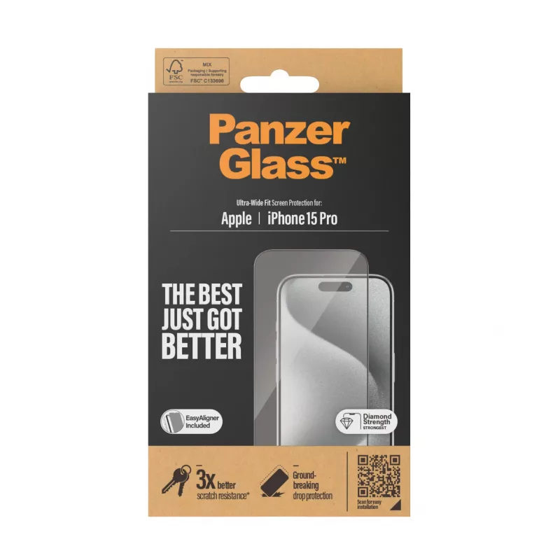 PanzerGlass ® ochranná fólia displeja iPhone 15 Pro | Ultra-Wide Fit s EasyAligner