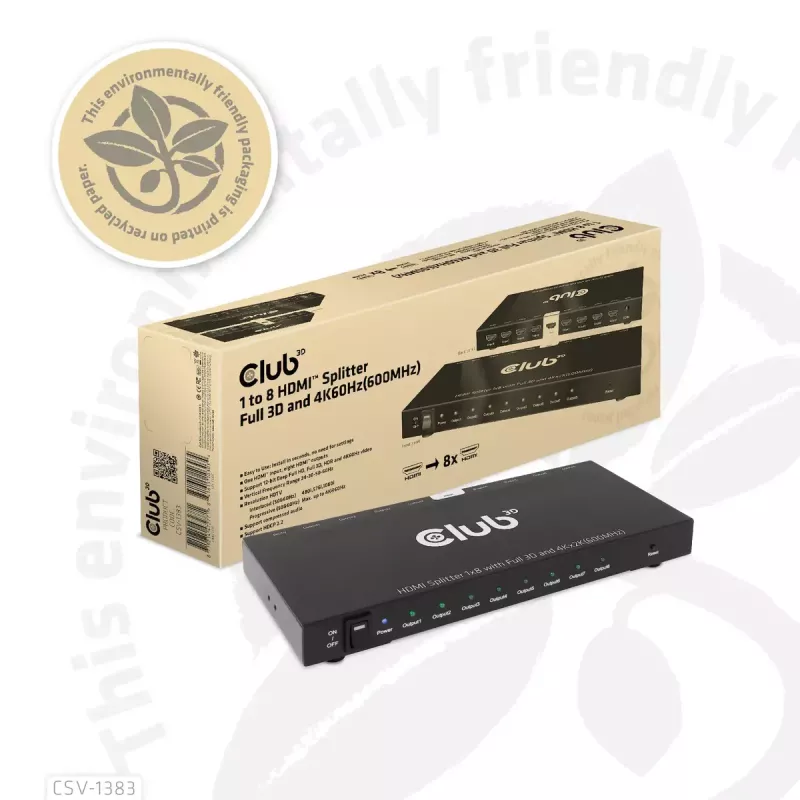 CLUB3D 1-na-8 HDMI™ splitter Full 3D a 4K60Hz (600MHz)