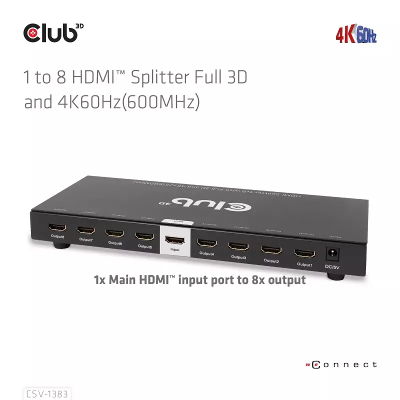 CLUB3D 1-na-8 HDMI™ splitter Full 3D a 4K60Hz (600MHz)