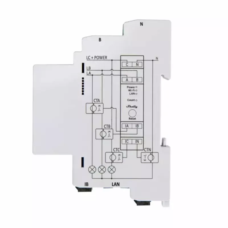 Shelly Pro 3EM merač spotreby energie AC 120 A 50-60 Hz