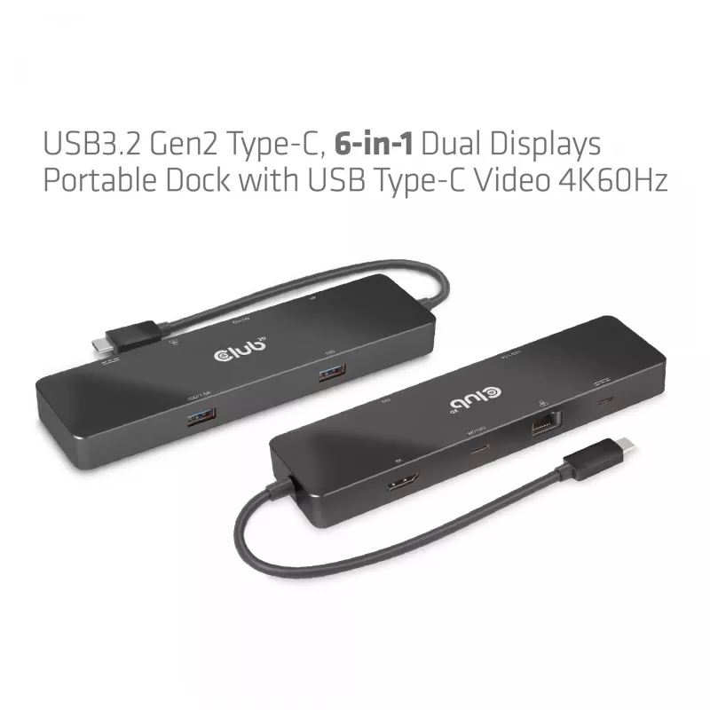 CLUB3D USB3.2 Gen2 Type-C, 6-in-1 prenosný dual-display dock s USB Type-C video 4K60Hz