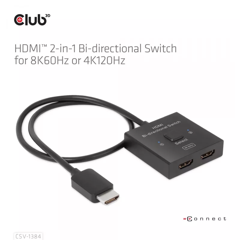 CLUB3D HDMI 2-in-1 obojsmerný switch 8K60Hz 4K120Hz CSV-1384