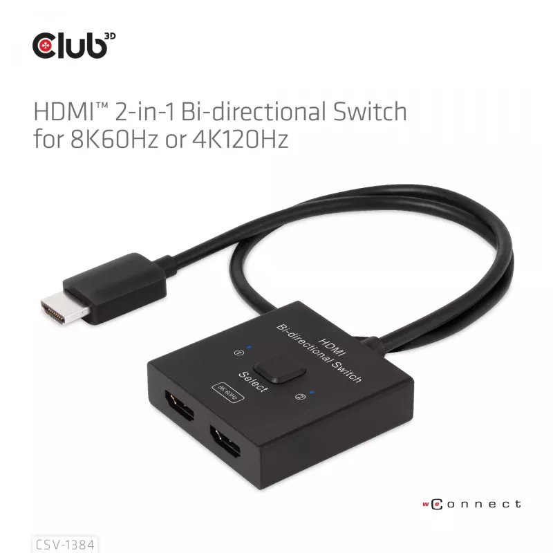CLUB3D HDMI 2-in-1 obojsmerný switch 8K60Hz 4K120Hz CSV-1384
