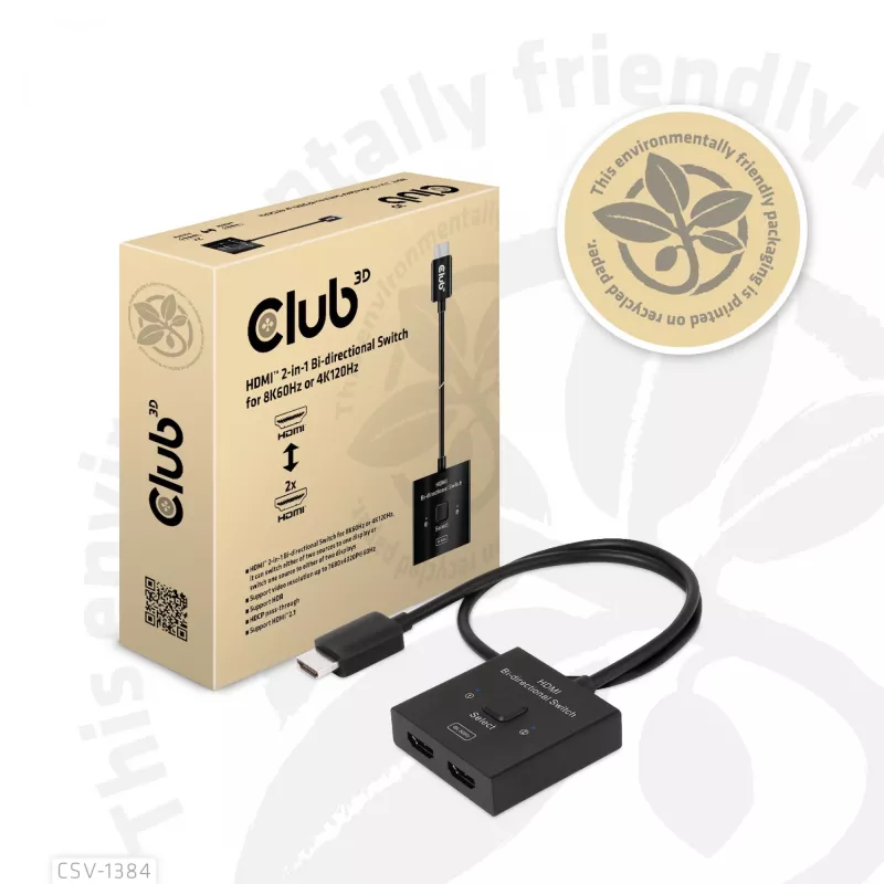 CLUB3D HDMI 2-in-1 obojsmerný switch 8K60Hz 4K120Hz CSV-1384