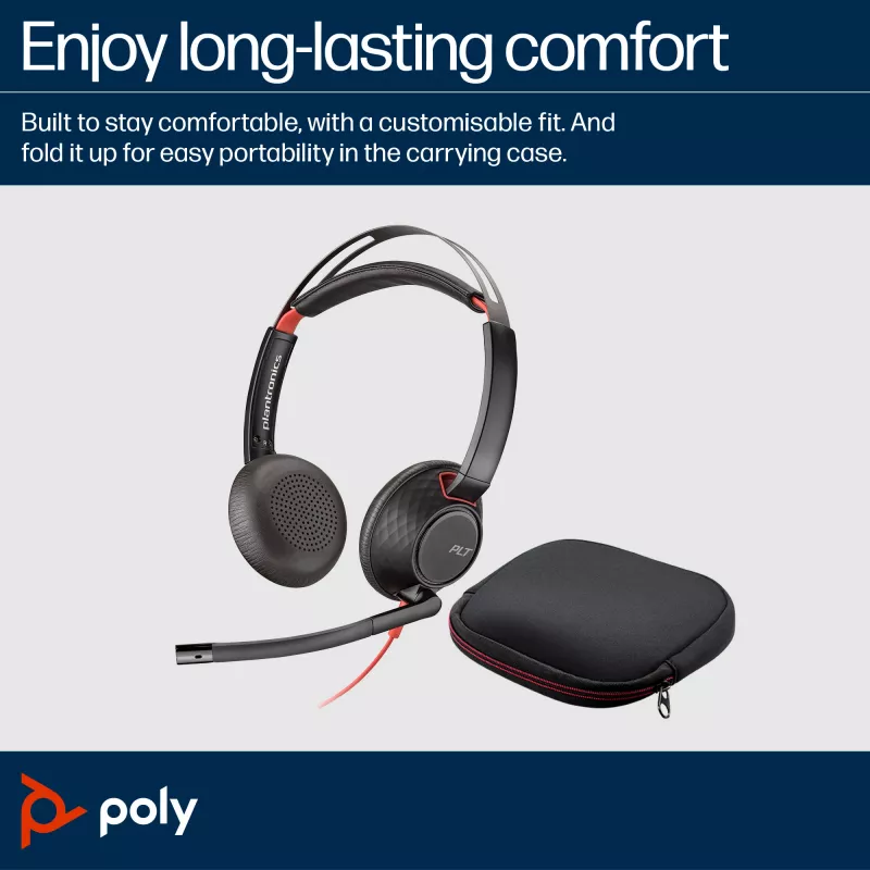 HP Poly Blackwire 5220 stereo USB-C headset + 3,5 mm jack + USB-C/A adaptér
