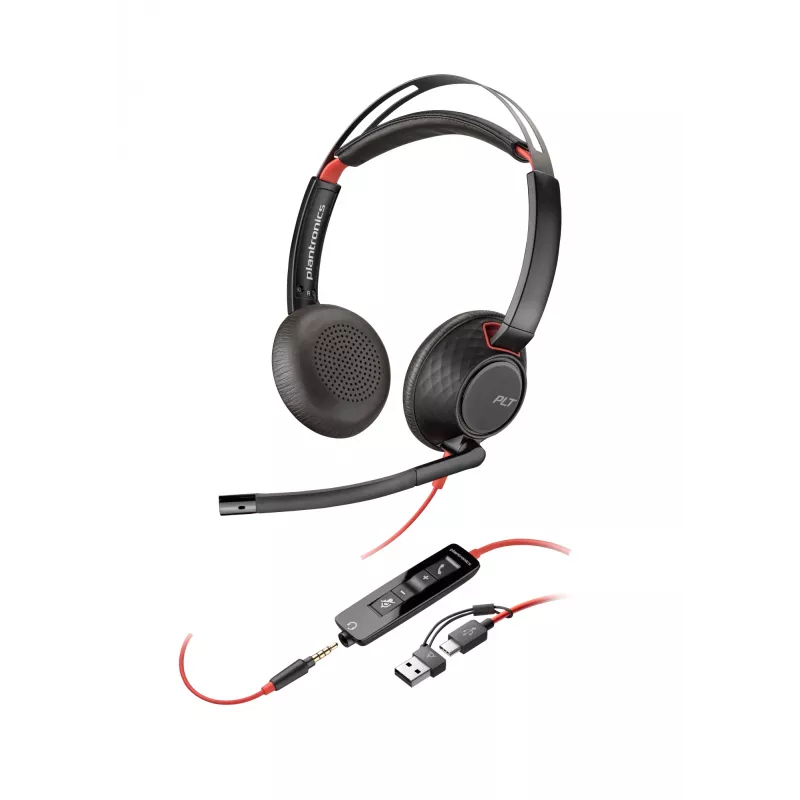 HP Poly Blackwire 5220 stereo USB-C headset + 3,5 mm jack + USB-C/A adaptér
