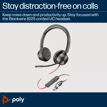 HP Poly Blackwire 8225 stereo Microsoft Teams certifikovaný USB-C headset + USB-C/A adaptér