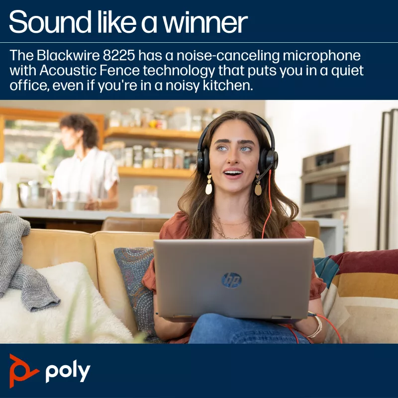 HP Poly Blackwire 8225 stereo Microsoft Teams certifikovaný USB-C headset + USB-C/A adaptér