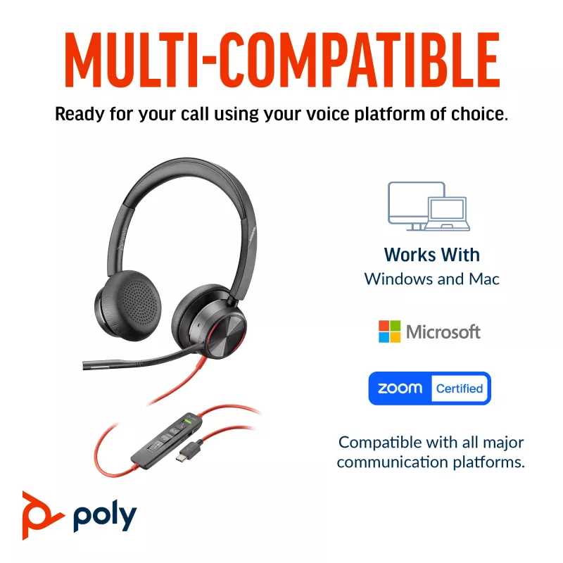 HP Poly Blackwire 8225 stereo Microsoft Teams certifikovaný USB-C headset + USB-C/A adaptér