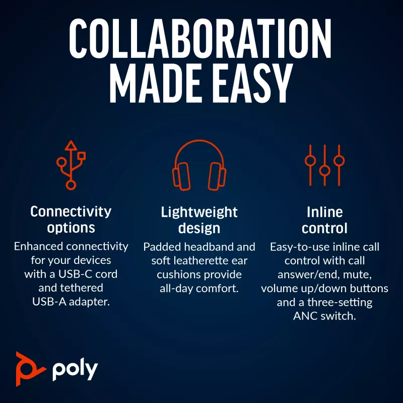 HP Poly Blackwire 8225 stereo Microsoft Teams certifikovaný USB-C headset + USB-C/A adaptér