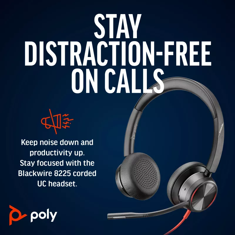 HP Poly Blackwire 8225 stereo Microsoft Teams certifikovaný USB-C headset + USB-C/A adaptér