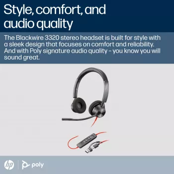 HP Poly Blackwire 3320 stereo Microsoft Teams certifikovaný USB-C headset + USB-C/A adaptér