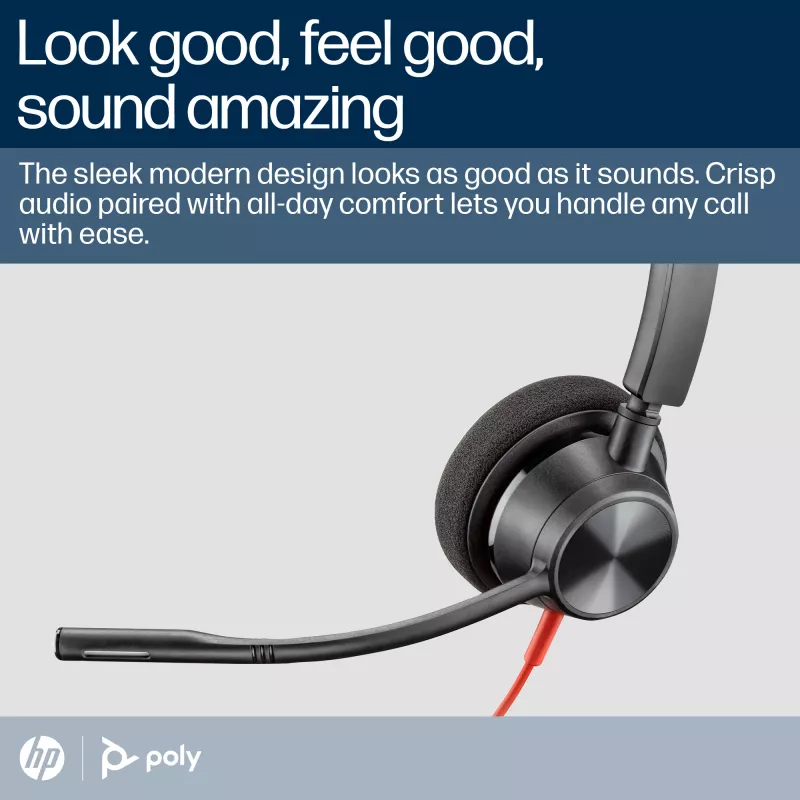 HP Poly Blackwire 3320 stereo Microsoft Teams certifikovaný USB-C headset + USB-C/A adaptér