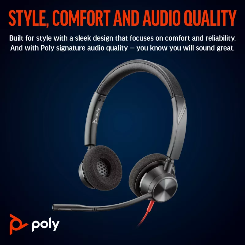 HP Poly Blackwire 3320 stereo Microsoft Teams certifikovaný USB-C headset + USB-C/A adaptér
