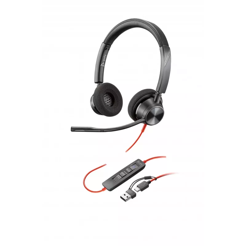 HP Poly Blackwire 3320 stereo Microsoft Teams certifikovaný USB-C headset + USB-C/A adaptér