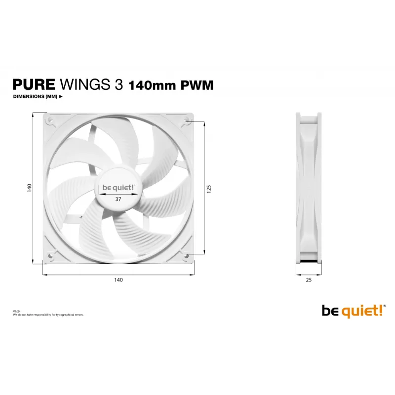 be quiet! Pure Wings 3 140mm PWM biela skriňový ventilátor pre počítač 14 cm 1 ks