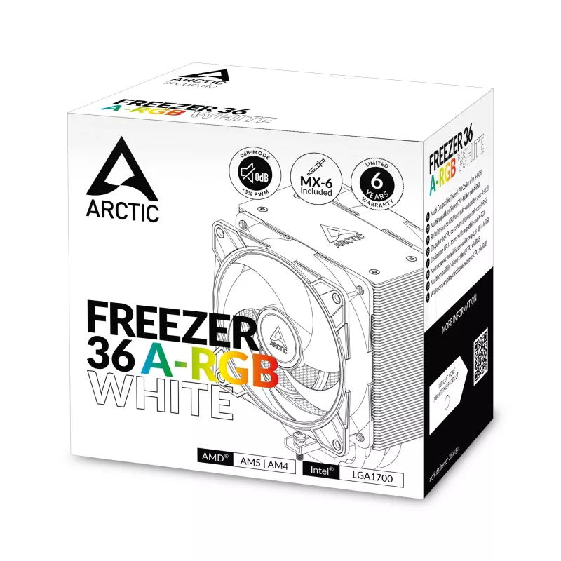 ARCTIC Freezer 36 A-RGB (White) multi kompatibilný vežový CPU chladič s A-RGB