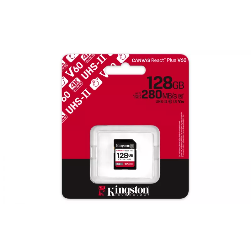 Kingston Technology 128 GB Canvas React Plus SDXC UHS-II 280R/100W U3 V60 pre Full HD/4K