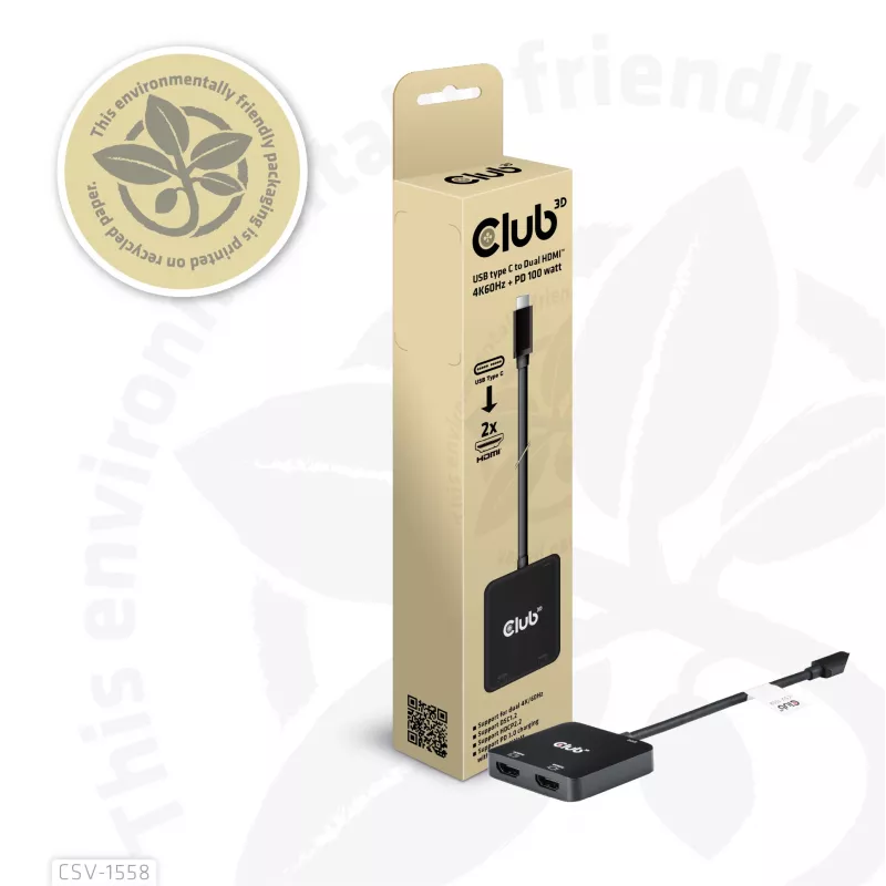 CLUB3D USB-C® hub na dual HDMI™ 4K60Hz M/F+PD3.0 100 W