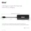 Club3D CSV-1548 USB-C rozbočovač, 4x USB-C 10 Gbps, 100W PD, čierny