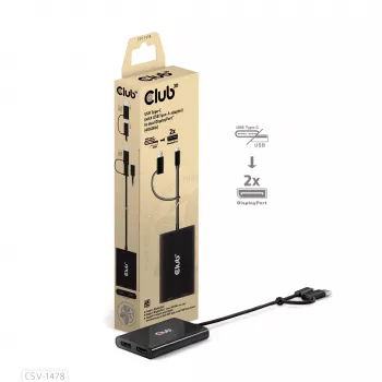 Videosplitter Club 3D CSV-1478 USB Type-C (s USB-A adaptérom) na dual DisplayPort 4K60Hz, čierna