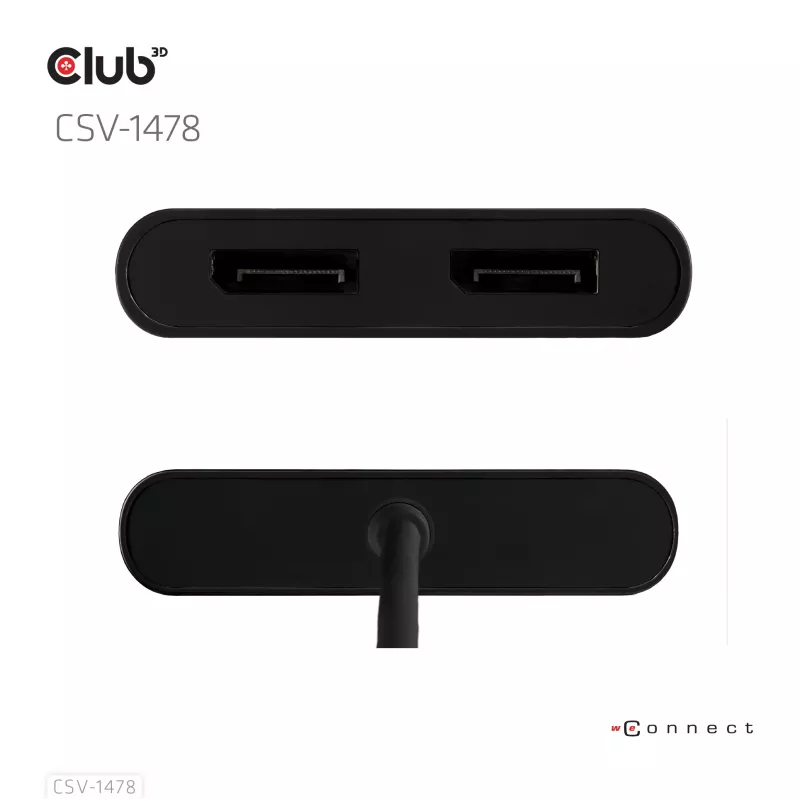 Videosplitter Club 3D CSV-1478 USB Type-C (s USB-A adaptérom) na dual DisplayPort 4K60Hz, čierna