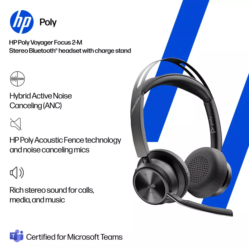 HP Poly Voyager Focus 2 Microsoft Teams Certified USB-C-C headset +USB-C/A adaptér +nabíjacia stanica