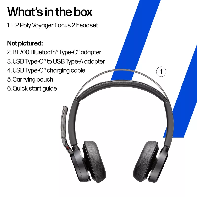 HP Poly Voyager Focus 2 USB-C-C headset +USB-C/A adaptér