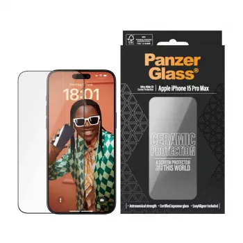 PanzerGlass ® Ceramic Protection pre iPhone 15 Pro Max | Ultra-Wide Fit s EasyAligner