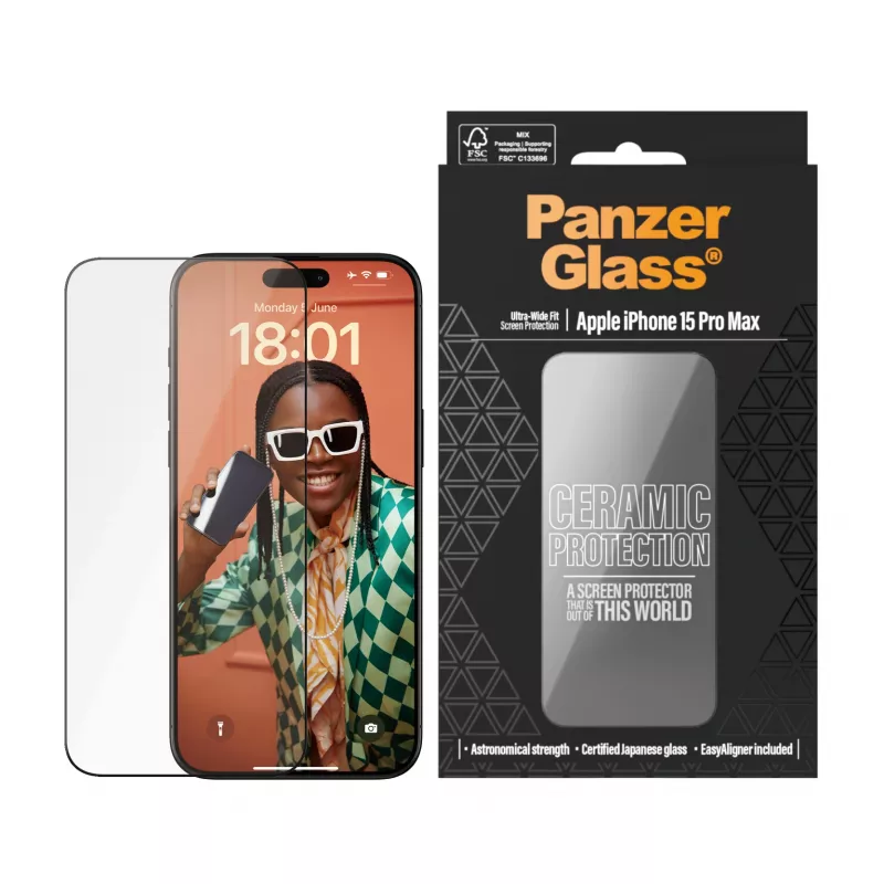PanzerGlass ® Ceramic Protection pre iPhone 15 Pro Max | Ultra-Wide Fit s EasyAligner