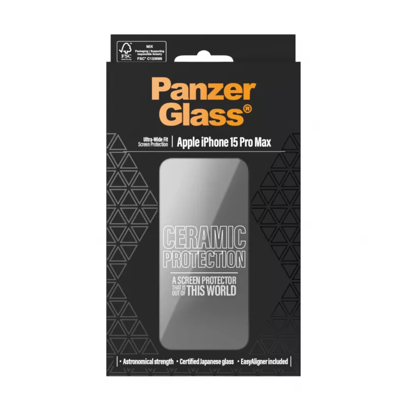PanzerGlass ® Ceramic Protection pre iPhone 15 Pro Max | Ultra-Wide Fit s EasyAligner