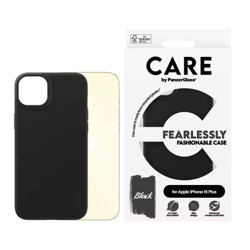 Puzdro PanzerGlass CARE módne puzdro čierne iPhone 15 Plus transparentné