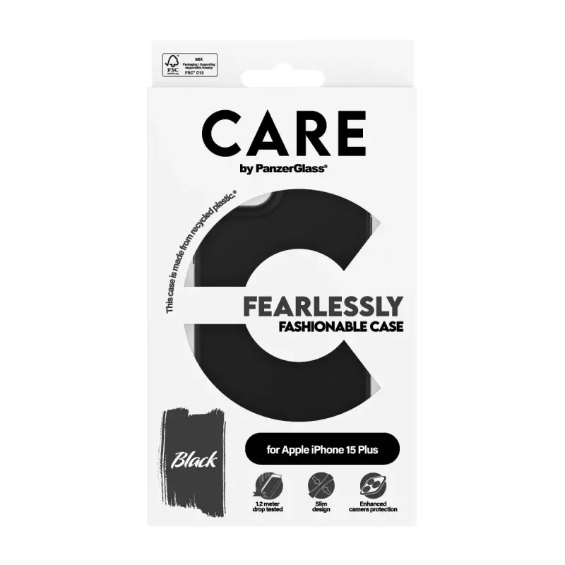 Puzdro PanzerGlass CARE módne puzdro čierne iPhone 15 Plus transparentné