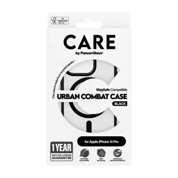 PanzerGlass CARE™ by ® Urban Combat Case transparentné s čiernym MagSafe pre iPhone 15 Pro