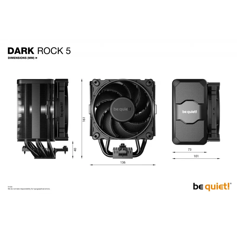 be quiet! DARK ROCK 5 procesorový vzduchový chladič 12 cm čierny 1 ks