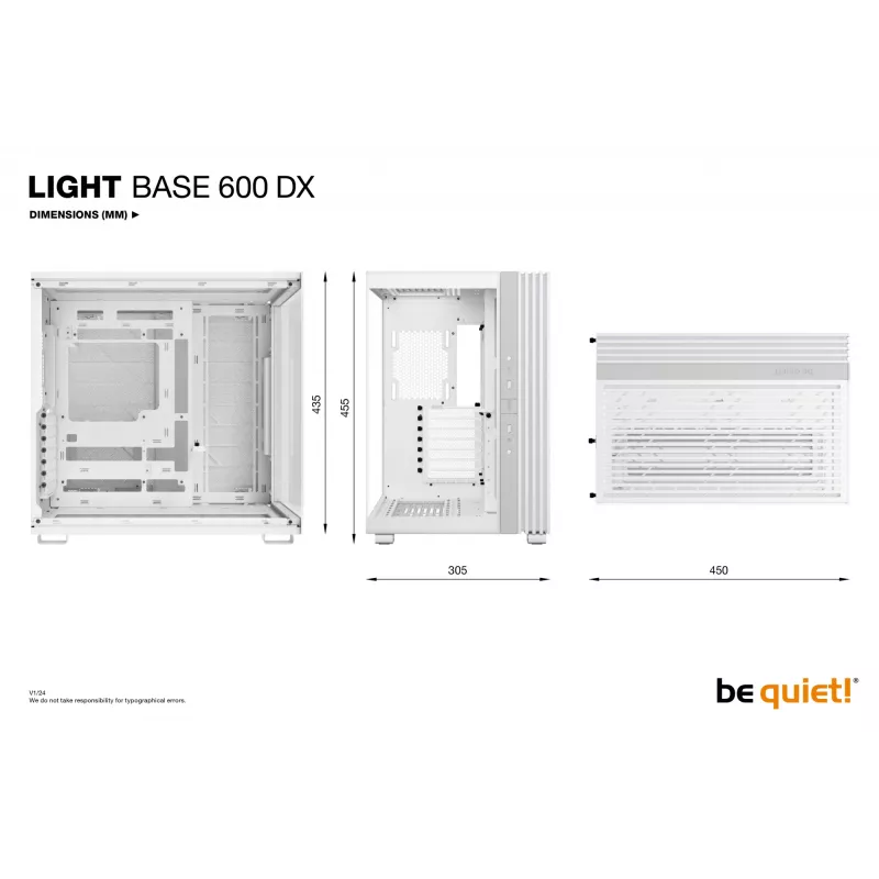 be quiet! Light Base 600 DX BGW66 počítačová skriňa Midi Tower, ATX/micro-ATX/Mini-ITX, bočný panel z tvrdeného skla, ARGB, USB-C, biela