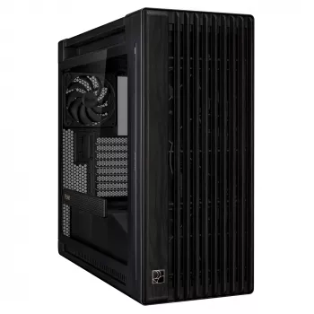 PC skriňa ASUS ProArt PA602 Wood Edition Midi Tower čierna — drevo, podpora ATX/EATX, temperované sklo, 4×3,5
