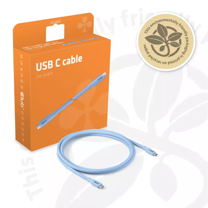 CLUB3D USB-C kábel modrý, 2 m, USB-C, USB-C, USB4 Gen 2x2, 20 Gbit/s, modrý