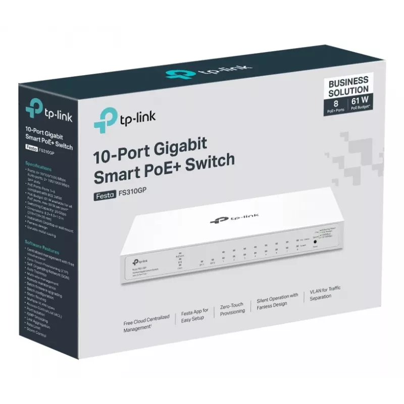 TP-Link FESTA FS310GP Sieťový switch Managed L2/L2+ Gigabit Ethernet (10/100/1000) Power over Ethernet (PoE) 1U biely