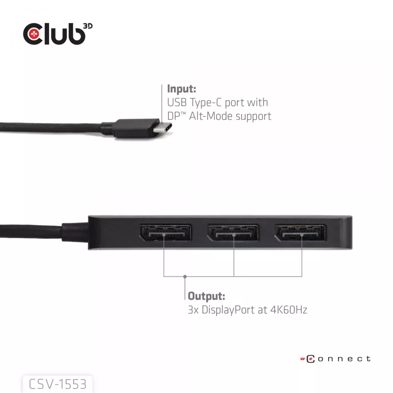 CLUB3D USB-C® na Triple DisplayPort™ 4K60Hz