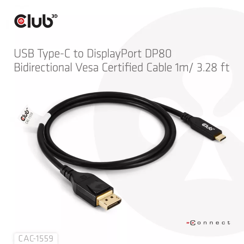 USB Type-C na DisplayPort 2.1 kábel, Club 3D CAC-1559, obojsmerný, VESA DP80 certifikovaný, 1 m