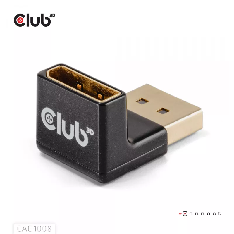 Adaptér club 3D DisplayPort konektor samec na DisplayPort 1.4 konektor samica 90° uhlový, podporuje 4K@120Hz