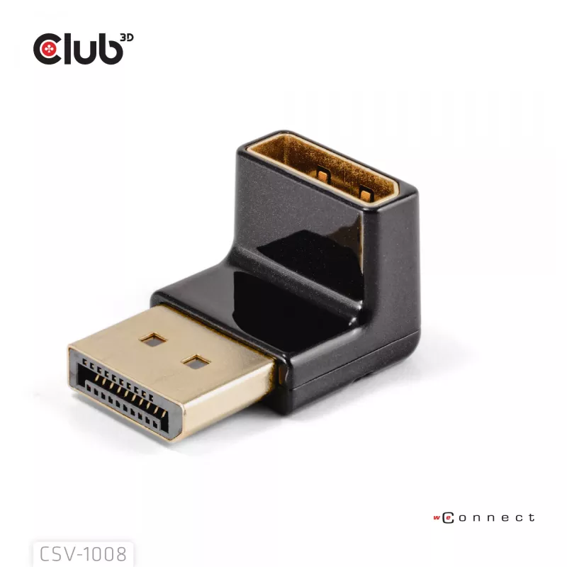Adaptér club 3D DisplayPort konektor samec na DisplayPort 1.4 konektor samica 90° uhlový, podporuje 4K@120Hz