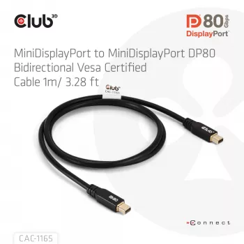 CLUB3D MiniDisplayPort™ na MiniDisplayPort obojsmerný VESA DP80 certifikovaný kábel M/M 1m/3,28ft