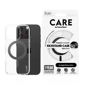 PanzerGlass CARE™ by ® Case transparentný s čiernym stojanom & MagSafe iPhone 16 Pro