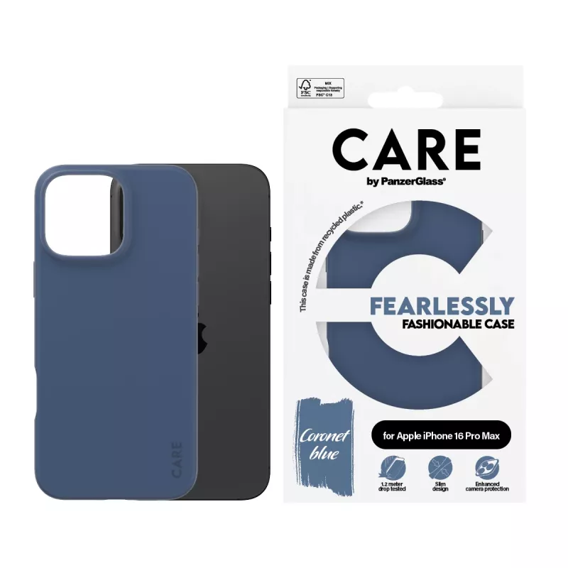 Puzdro PanzerGlass CARE módne puzdro modré iPhone 16 Pro Max transparentné