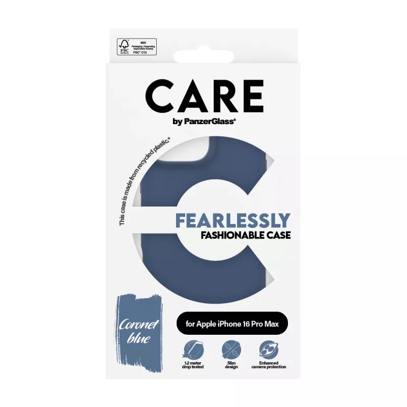 Puzdro PanzerGlass CARE módne puzdro modré iPhone 16 Pro Max transparentné